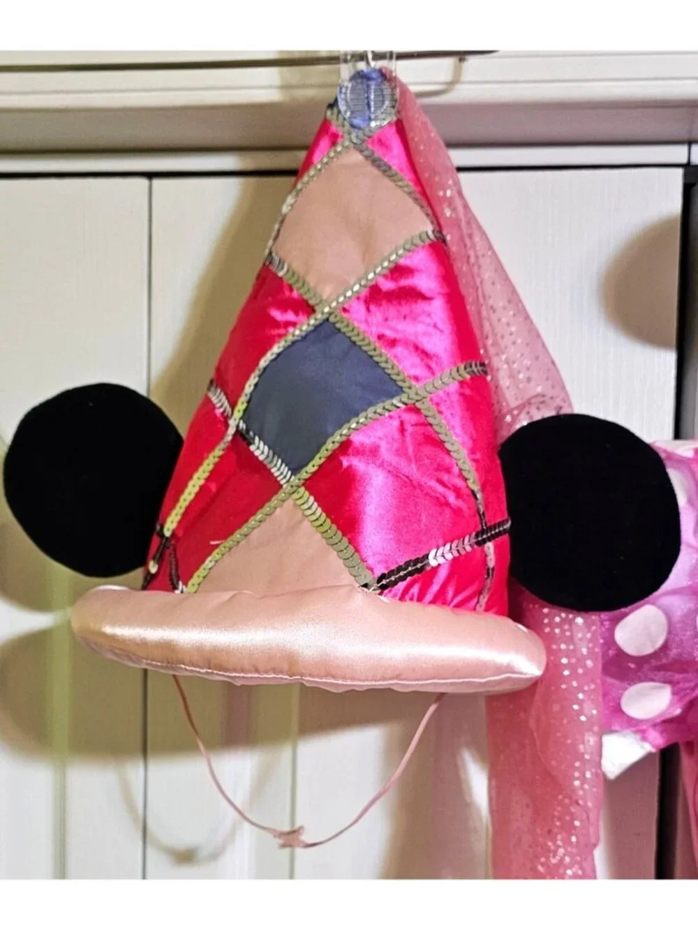 Minnie Mouse Pink Polka Dot Costume Girls 8-10 Disney Parks Sorcerer Hat Ears - Picture 2 of 7